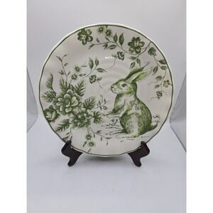Maxcera Easter Bunny Rabbit Green White Roses Toile Dinner Plate 9inch